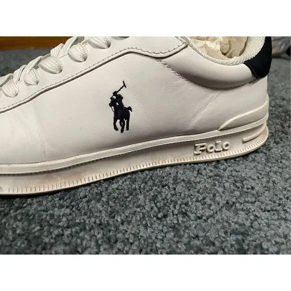 Polo Ralph Lauren Heritage Court II Low Shoes White Blue Leather Mens 7D - Picture 4 of 8